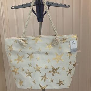 NWT Bon Voyage Cream/Gold Canvas Tote Bag